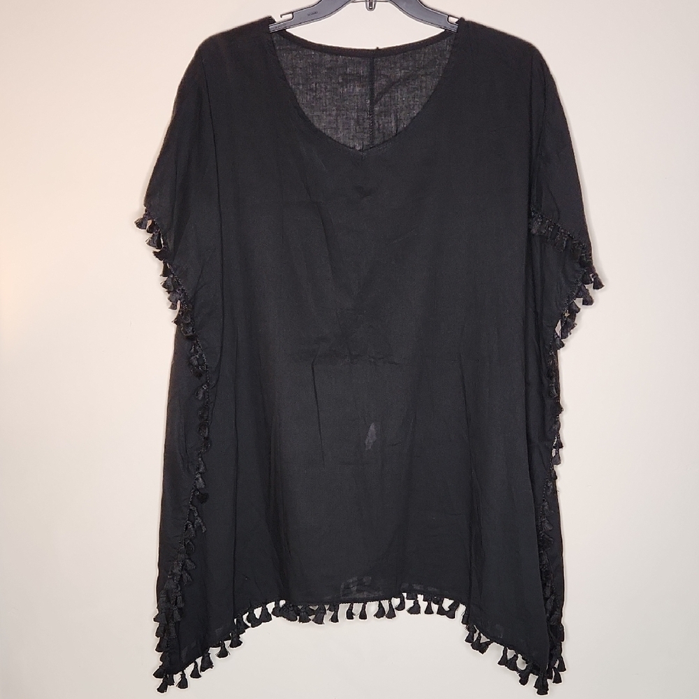 Black Tassel Poncho Top